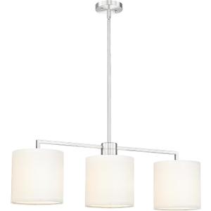Emak 3-Light Dining Room Light Fixture, Brushed Nickel Kitchen Island Lighting with Linen Drum Shade, Modern Linear Chandeliers for Dining Room, Kitchen, Bar, IL128-BN-WF-3
