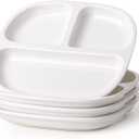 8.58" Square Ceramic Divided Plates - 4 Pack, Portion Control Plate for Rational Eating, White Dinner Plates, 3 Compartment Dinner Diet Plates for Kids, Microwave, Dishwasher Safe
