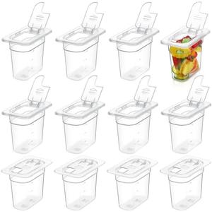 Geetery 12 Pack 1/9 Size 6'' Deep Polycarbonate Food Storage Containers with Lid Clear Stackable Plastic Food Pan Restaurant Commercial Storage Containers with Hinged Lids for Hotel Supplies