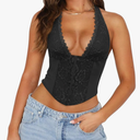 Women Sexy Lace Halter Neck Tank Top Sleeveless Backless Y2k Trendy Going Out Corset Crop Tops, L