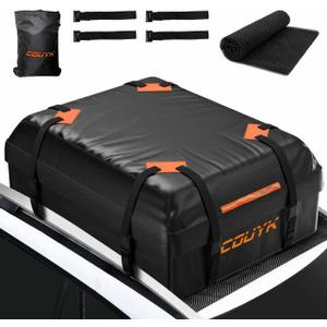 Car Roof Bag Rooftop Cargo Carrier Bag Waterproof 15 Cubic feet,Roof Rack for car Includes Anti-Slip Mat, 4 Door Hooks, Waterproof Zipper Buckle for All Cars with/Without Rack