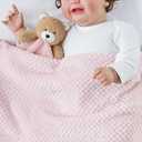 CREVENT 3-in-1 Baby Lovey Blanket with Teether & Rattle | Plush Chewable Animal Head Security Blanket, Birthday Gift - Pink Bear
