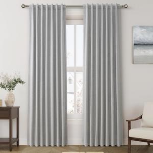 100% Blackout Linen Curtains 84 Inch Length 2 Panels Silver Grey Light Blocking Darkening Living Room Curtains 84 Inches Long Elegant Modern Back Tab Pocket Noise Reducing Drapes for Nursery 52X84