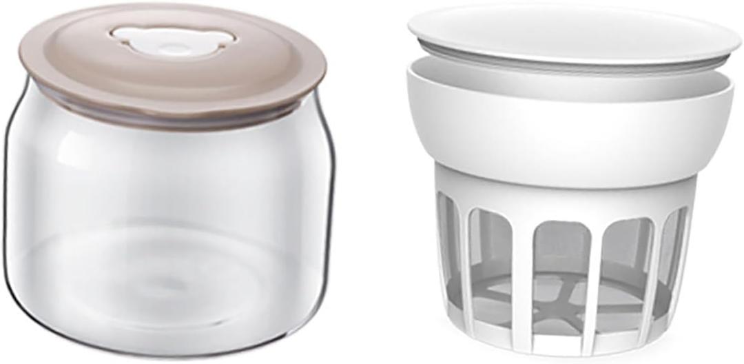 Yogurt Filter, Yogurt Mesh Strainer Basket, Yogurt Mesh Strainer, Milk Strainer, Whey Separator for Filtering Thick Yogurt, Greek Yogurt, Milk (filter + cover + glass bottle)