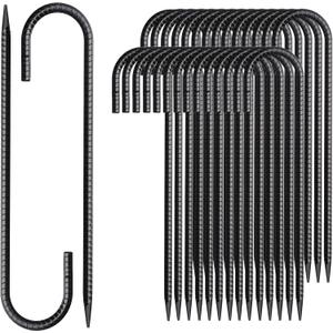 Rebar Stakes 12 Inch J Hook Ground Stakes Heavy Duty 30 Pack Chain Link Fence Stakes Galvanized Anchors Metal Tent Stakes for Wire Fencing Concrete Forming Trampolines Camping Canopies Shed Swing