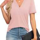 Agnes Urban Womens Tops Dressy Casual V Neck Short Sleeve Shirts Summer Loose T Shirts Trendy Tops Tunic Blouses, Size M