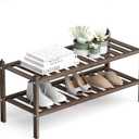 Shoe Rack,2-Tier Bamboo Stackable Shelf Storage Organizer for Entryway, Hallway and Closet, 27.2"x11"x13.2", Mocha
