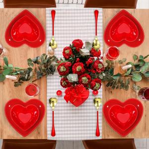 Nitial 12 Pcs Heart Bowl Set Heart Shaped Bowl Cute Ceramic Bowls Hearts Shaped Plates Spoons Dishes Elegant Candy Dish for Valentine Decoration Dinnerware Baking Kitchen Party(Red)