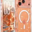 FABSPARK Case for iPhone 17 Pro Max,Compatible with MagSafe,Magnetic Clear Curly Wavy Frame Wave Case with Sparkly Bling Glitter,Transparent Acrylic Hard PC for iPhone 17 Pro Max,Glitter Clear