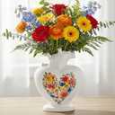 Potiera White Heart Shaped Vases, Ceramic Aesthetic Vase for Table Centerpieces, Modern Decorative Flower Vase for Home Dining Living Room Kitchen Office House Fireplace Bookshelf Coffee Desk Decor