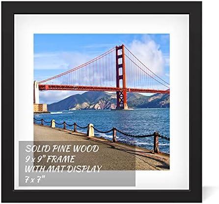 9x9 inch Wood Picture Frame for Wall Hanging or Tabletop Square Photo Frames with 1 Mats Display 7x7 inch for Baby Scan,Poster,Walls Decoration,Anniversary,Wedding,Christmas,Diamond Painting(Black)