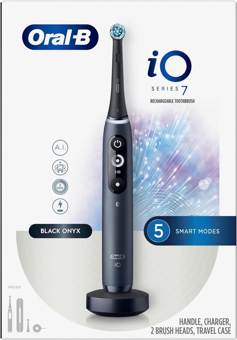 Oral-B iO Series 7 Electric Toothbrush with 2 Replacement Brush Heads, Black Onyx