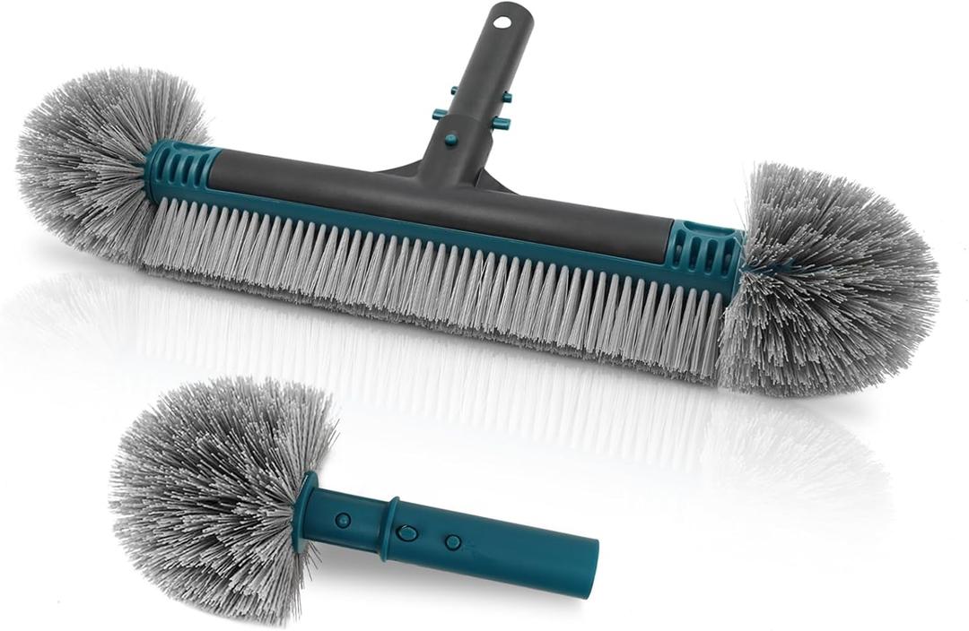 20'' Pool Brush Head, Detachable Pool Cleaning Brush with Durable Around Nylon Bristles, EZ Clip Aluminum Handle- Clean Swimming Pools Walls, Steps & Corners Faster