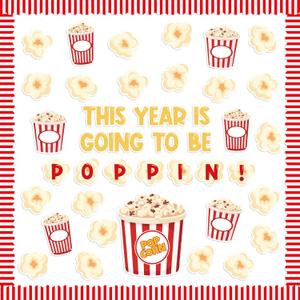 134Pcs Back to School Popcorn Bulletin Board Classroom Decoration Cute Popcorn Boxes Cutouts Name Tags Boarder Trim Back to School Popping Party Classroom Chalkboard Wall Door Decor Supplies