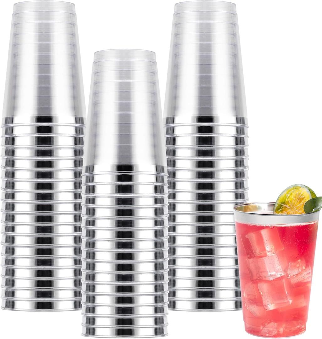 Goodluck 50PCS 14oz Silver Plastic Cups for Party, Disposable Silver Plastic Cups, Cocktail Glasses for Wedding Thanksgiving, Christmas, and Parties