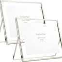 Silver 10x8" Floating Picture Frame(Horizontal) Set of 2 for picture (6x4'',7x5'',8x6'',9x7''),Adjustable Tabletop/Shelf Photo Frame,Classy Gift Choice for Wedding,Christmas,Birthady,Home or Office Decor.