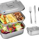 Stainless Steel Lunch Box Leakproof 3Compartment Tray, 1800ml Stainless Steel Bento Box with Utensil Set, Sauce Cups and Lunch Bag, DishwasherSafe Snack Box for Work, Office, Travel, Picnic