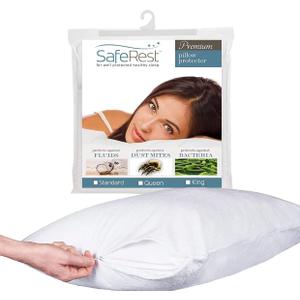 SafeRest Pillow Protector - Pack of 2 - King Size Waterproof Pillow Cover - Zippered Pillow Encasement for College Dorm Room, New Home - Cotton Terry, Waterproof, Breathable