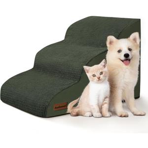 3-Step Dog Ramp and Stairs for Sofa and Chair - Non-Slip Sturdy Pet Steps for Small Dogs and Cats,15.7" H,Green