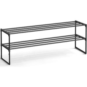 SONGMICS Shoe Rack, 2-Tier Shoe Organizer, Metal Storage Shelf, Upright or Upside Down, for 15-18 Pairs, Stackable, for Entryway, 11.8 x 46.1 x 14.6 Inches, Black ULSA032B01