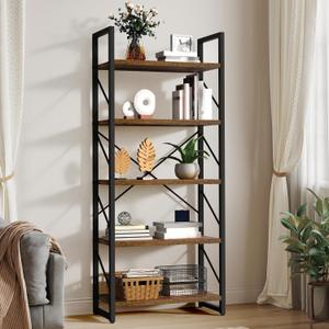 YITAHOME 5 Tiers Bookshelf, Artsy Modern Bookcase, Storage Rack Shelves Books Holder Organizer for Movies in Living Room/Home/Office - Rustic Brown (23.6"W x 62.2"H)