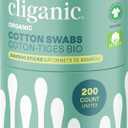 Cliganic Organic Bamboo Cotton Swabs, 200 Count - 100% Pure Natural Cotton, Chlorine-Free Hypoallergenic, Soft, Gentle & Absorbent Buds