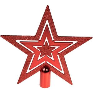 Clever Creations Christmas 8 Inch Tree Topper Flat Star Decoration, Glitter Treetop Holiday Home Décor, Red