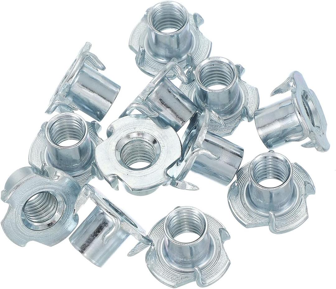 PATIKIL M12 T-Nuts, 12 Pcs Zinc Plated Steel 4-Pronged Tee Blind Nut 17 mm Length Four-jaw t Nuts Threaded Inserts Hardware for Wood Furniture Cabinetry Rock Climbing Holds