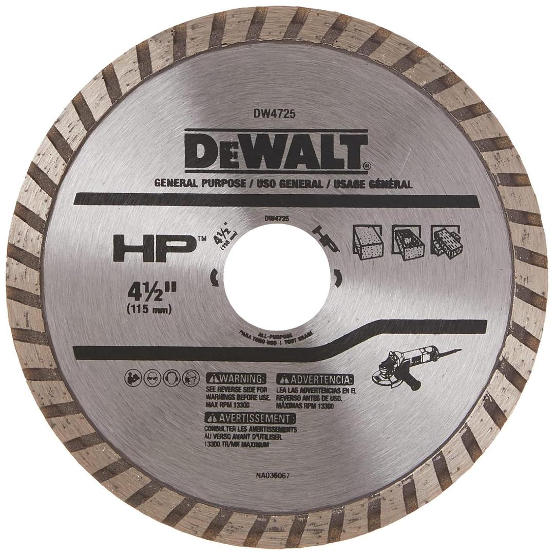 DEWALT Diamond Blade for Masonry, Dry Cutting, Continuous Rim, 7/8-Inch Arbor, 4-1/2-Inch (DW4725)