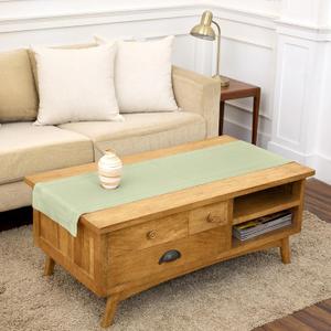 Solino Home Linen Table Runner 48 Inches - 100% Pure Linen Sage Green Hemstitch Table Runner 14 x 48 Inch Ideal for Dresser and Coffee Tables - Spring, Summer - Classic Hemstitch
