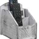 VERGOODR 3 Slot Rustic Wooden Remote Control Frame Media Organizer, Office Supply Storage Rack,Pen storage box (Grey)