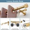 Heavy Duty Double Curtain Rods, 1 1/8IN Diameter Nonadjustable Dual Window Rods 132IN/11FT Length with Luxury Adjustable Brackets, Warm Gold