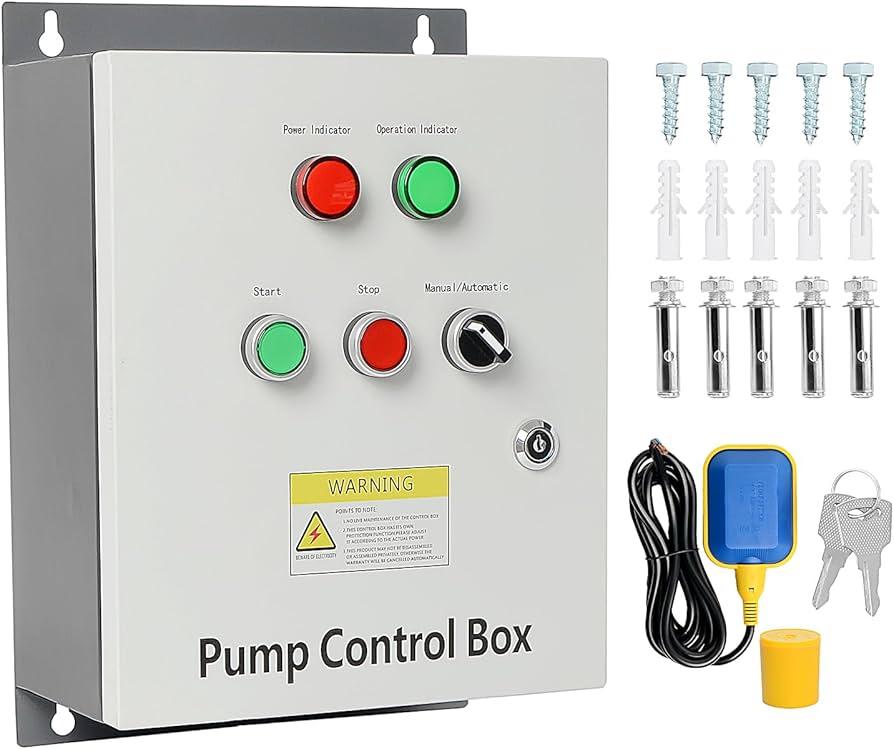 5 HP Well Pump Control Box, 220V 17A ThreePhase, with AC Contactor, Safe & Reliable for Submersible Well Pump, Manual/Automatic Dual Operating Modes, Start/Stop Device with Float Switch