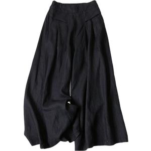 SCUSTY Linen Pants for Women Culottes Capris Wide Leg Palazzo Boho Pants Trousers (XX-Large, Black)