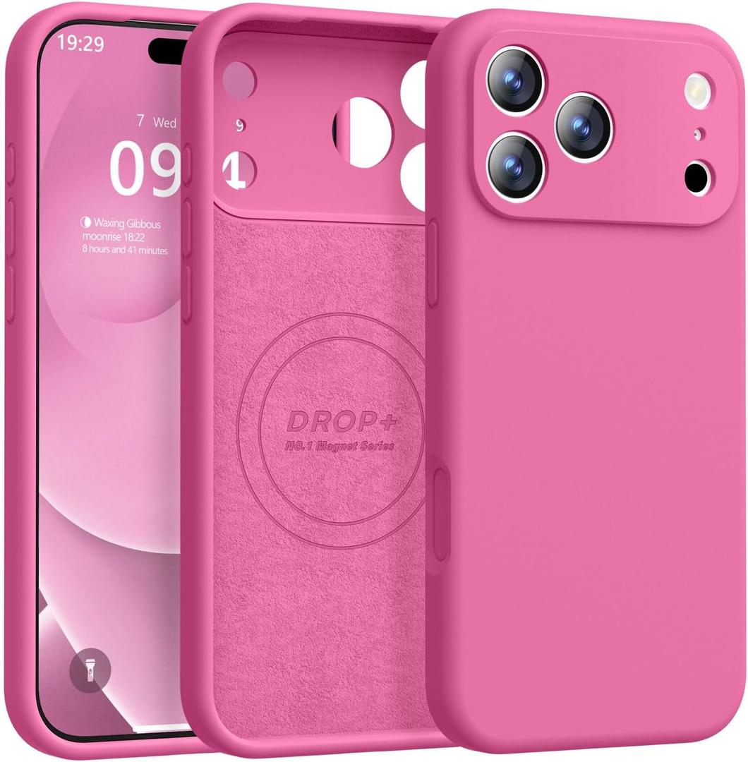 Ktele Magnetic for iPhone 17 Pro Case [Compatible with Magsafe] [Premium Silicone Satin-Smooth Touch] Slim Shockproof Anti-Scratch Microfiber Lining Case, 6.3 inch, Pitaya