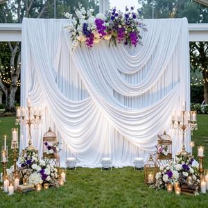 40ft x 14ft White Backdrop Curtains for Wedding-Wrinkle Free Backdrops Curtain Drapes Fabric Photo Back Drop Cloth for Baby Shower Photography Stage Reception, 8 Panels 14ft(H) x 5ft(W)