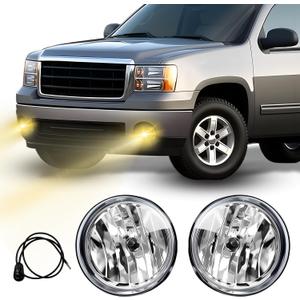 Fog Lights Assembly Compatible With GM 2007-2013 GMC Sierra 1500/2007-2014 Sierra 2500HD 3500HD Front Bumper Driving Fog Lamp