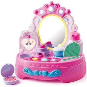JOVA lalalark Toddler Vanity & Baby Vanity Mirror Toy, Interactive Pretend Vanity Set with 40+ Sounds and Music, Learn Musical Mirror Toy, Birthday Gift for 6 Months+ 1 2 3 Year Old Kids Girls