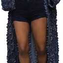 NRTHYE Women's Ripped Oversized Jean Kimono Robe Cardigan Hollow Long Sleeve Open Front Long Denim Dusters Jacket Coat (Black)
