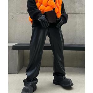 Mens Faux Leather Pants Vintage Casual Straight Wide Leg Motorcycle Biker Pants Baggy Hip Hop Trousers Streetwear L