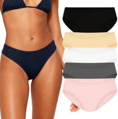 Meeloy Women's Bamboo-Viscose Underwear, Classic Bikini, High Cut Leg, Multicolor, 5-Pack