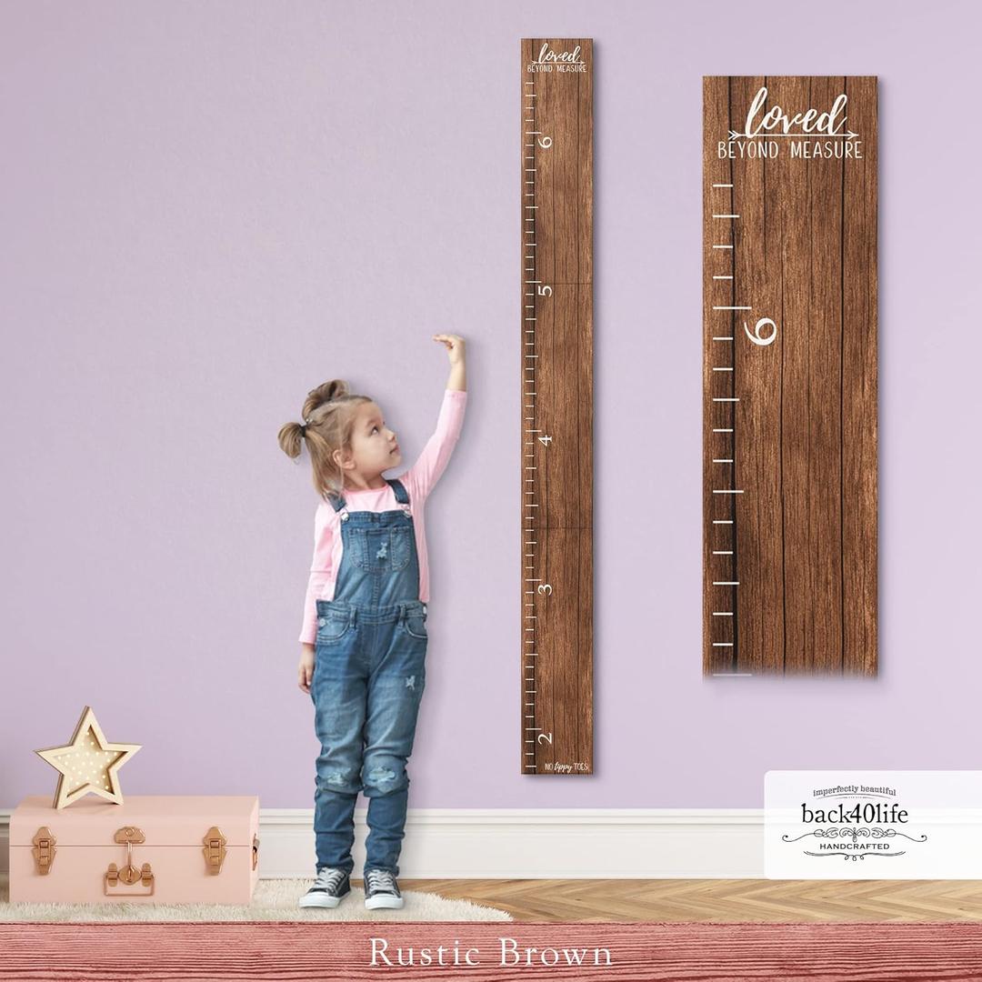 Farmhouse Style Wooden Kids Growth Chart Ruler for Boys and Girls (Rustic Brown - NTT)
