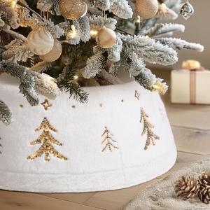 LASPERAL Plush Christmas Tree Collar White Tree Ring with Sequins for Artificial Trees Farmhouse Rustic Tree Stand Base Cover for Holiday Home Party Christmas Decor