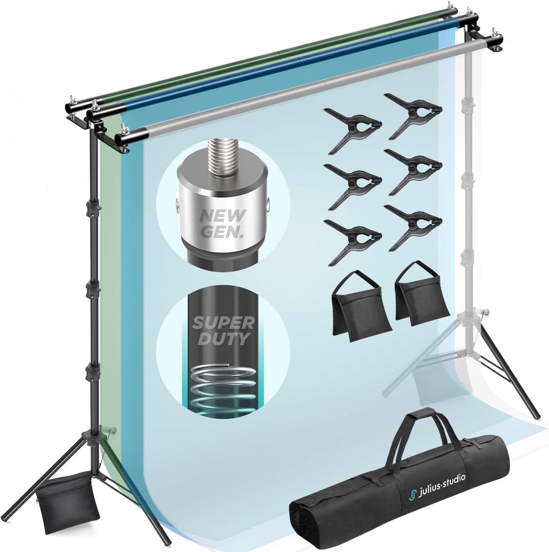 Julius Studio [Super Heavy Duty] 10.1 x 10.4 ft. (W x H) Enhanced Strength Triple Crossbar Backdrop Stands, Double Photo Background Support, Enhanced No Wobble / No Shaking, Party, Events, JSAG596