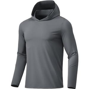 BANTREK Men Athletic Hoodies Long Sleeve Fishing Shirts UPF 50+ Sun Protection Dry Fit Wicking Hooded Running Shirts L