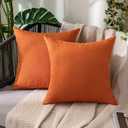 MIULEE Pack of 2 Decorative Outdoor Solid Waterproof Throw Pillow Covers Faux Linen Garden Farmhouse Cushion Cases for Patio Tent Balcony Couch Sofa 12x12 inch Orange
