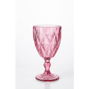 16 Pack Vintage Wine Glasses, Plastic Reusable 12 Ounce Colored Water Goblets, Unique Embossed Pattern Unbreakable Stemmed Wine Glasses, High Clear Wedding Party Bar Drinking Cups Pink