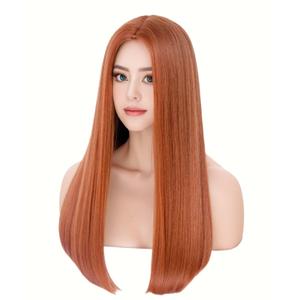 Rugelyss Long Straight Auburn Wig 22 Inches Copper Red Synthetic Hair Ginger Wigs for Women Suitable For Daily Life or Party with Wig cap