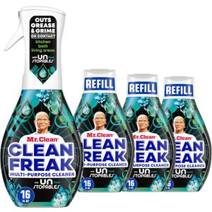 Mr. Clean Clean Freak Multi Surface Cleaning Spray, Deep Cleaning Mist Starter Kit and Refill Bundle, Unstopables Fresh Scent, 64 fl oz