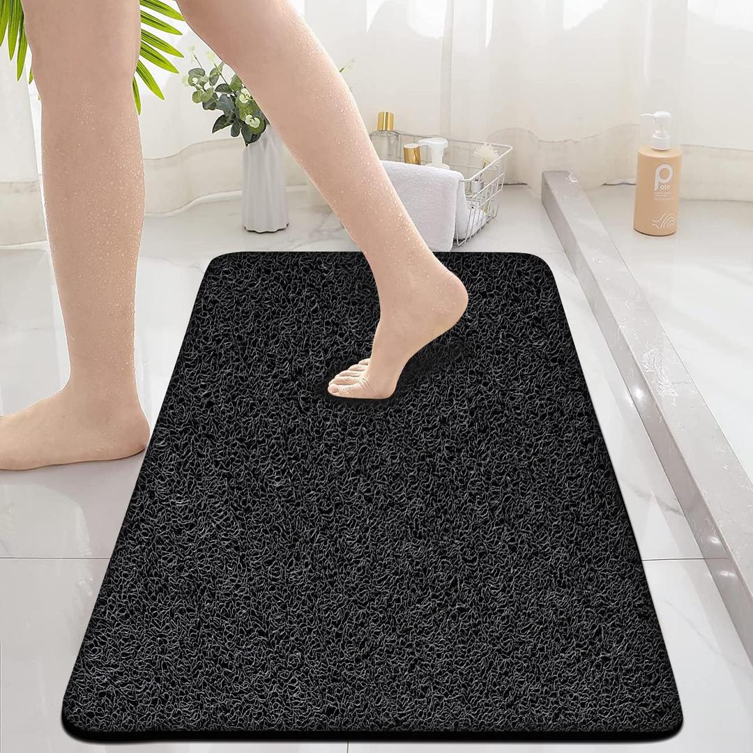 Non Slip Bathtub Mat, 15.7 36 Inch, PVC Loofah Bathroom Mats, Loofah Mats for Shower and Bathroom, Quick Drying, Black